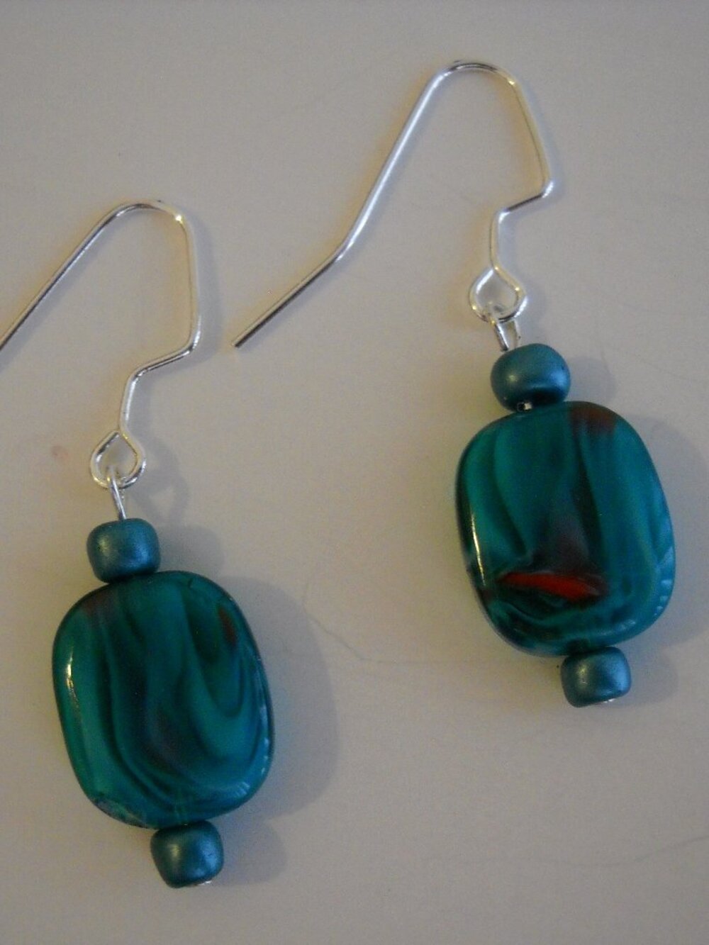 Turquoise Blue Red Earrings Glass Beads Handmade Beaded Dangle Pierced Hook New